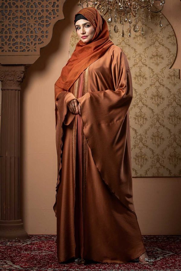 Maroon Color Borka Design with Embroidery & Stone Work