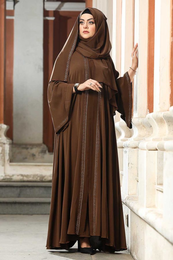 Dark Chocolate Color Gown Borka with Stone Work