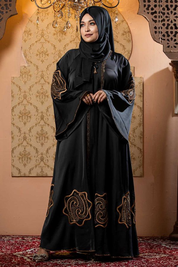 Olive & Black Color Abaya with Stone Work